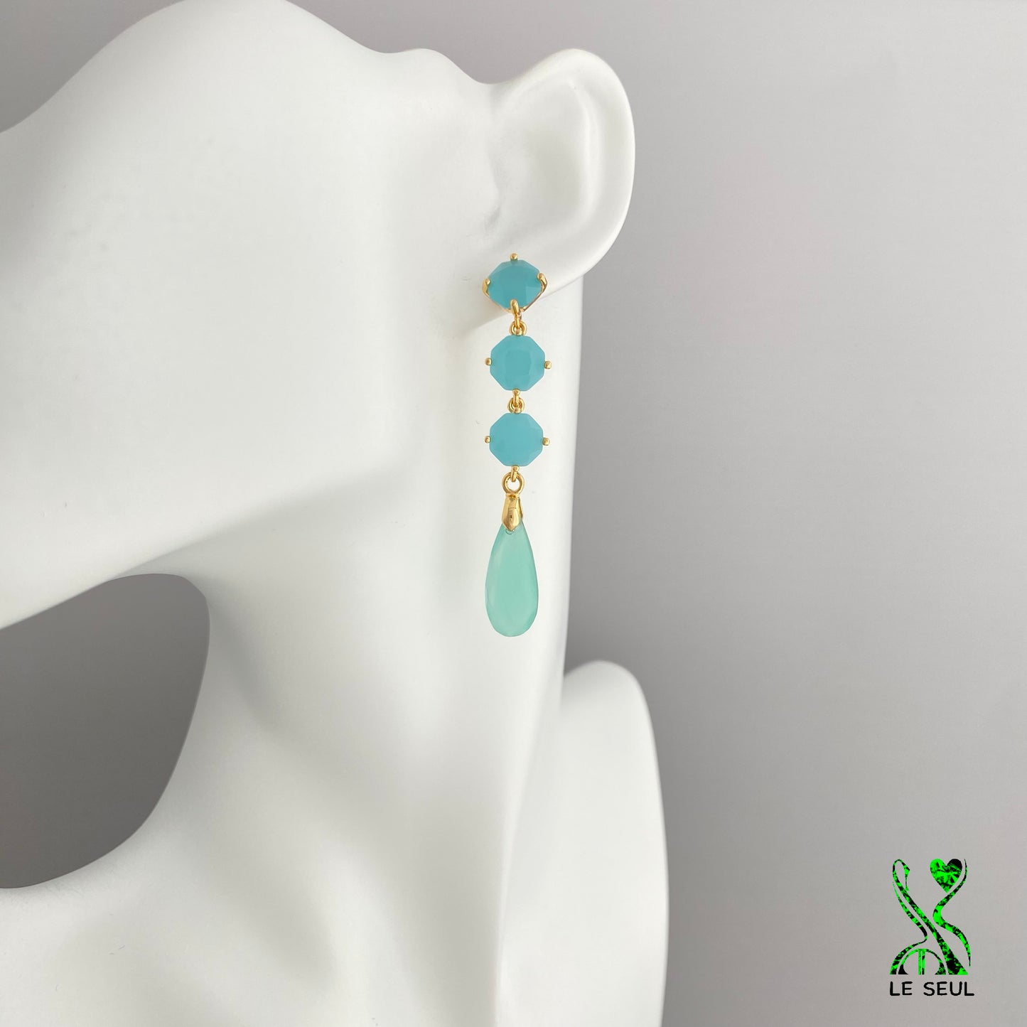 Aqua Chalcedony Earrings, Handmade Jewelry