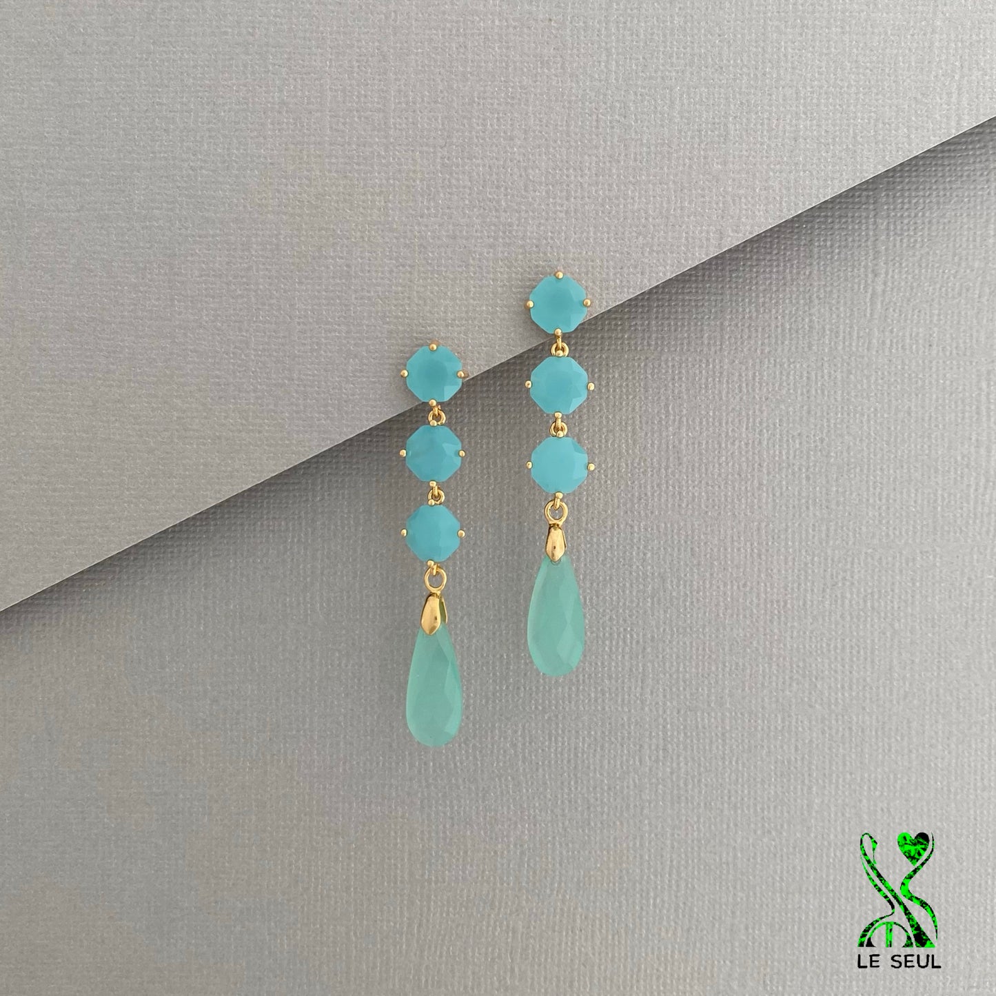 Aqua Chalcedony Earrings, Handmade Jewelry