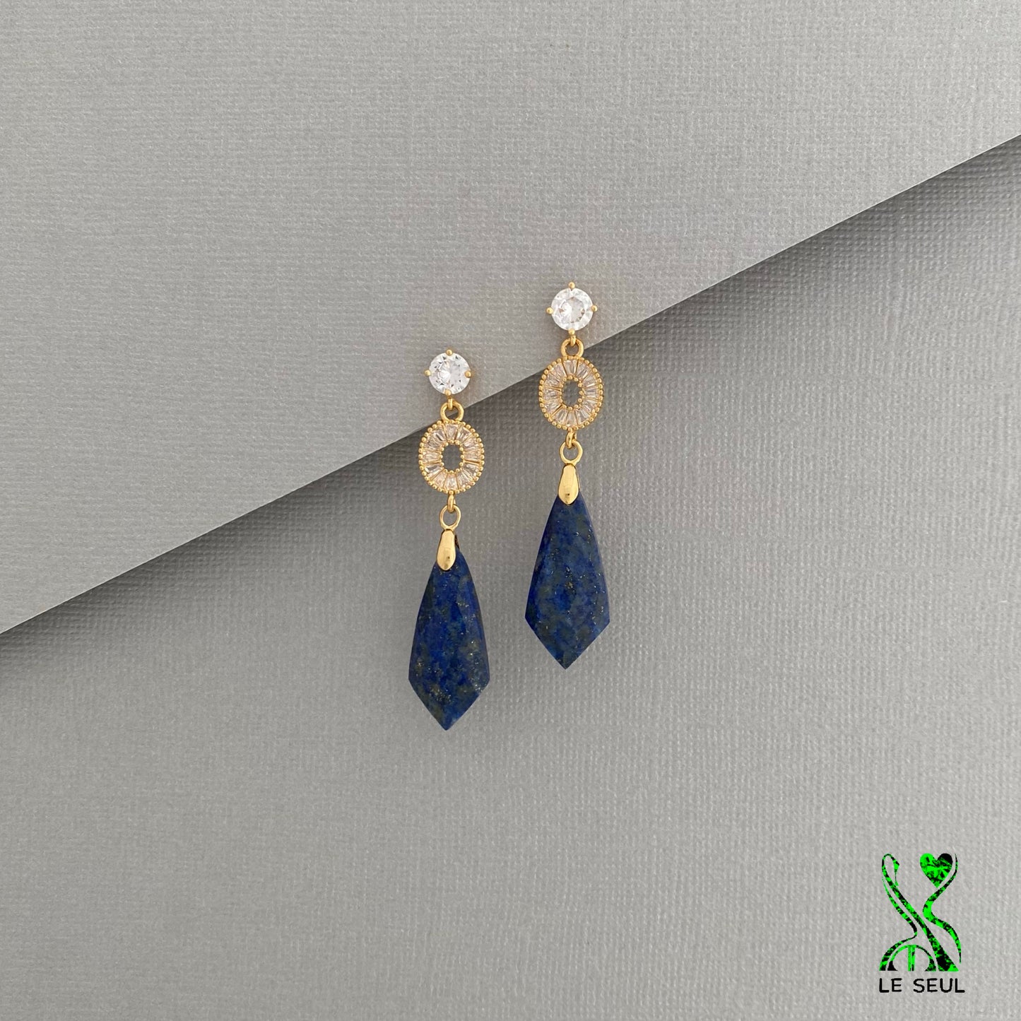 Blue Sapphire and Lapiz Lazuli Gemstone Dangle Earrings, Handmade Jewelry