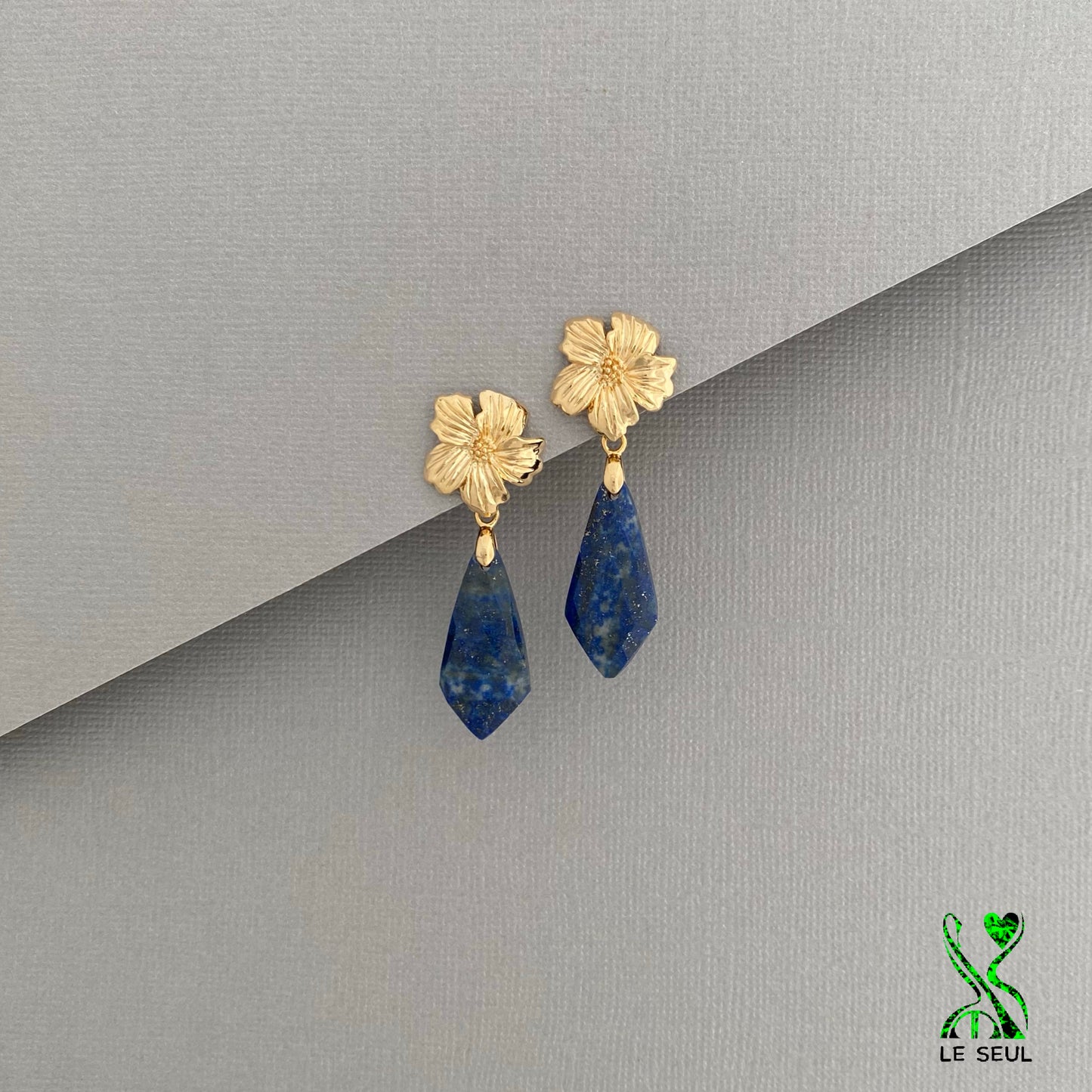 Blue Sapphire and Lapiz Lazuli Gemstone Dangle Earrings, Handmade Jewelry
