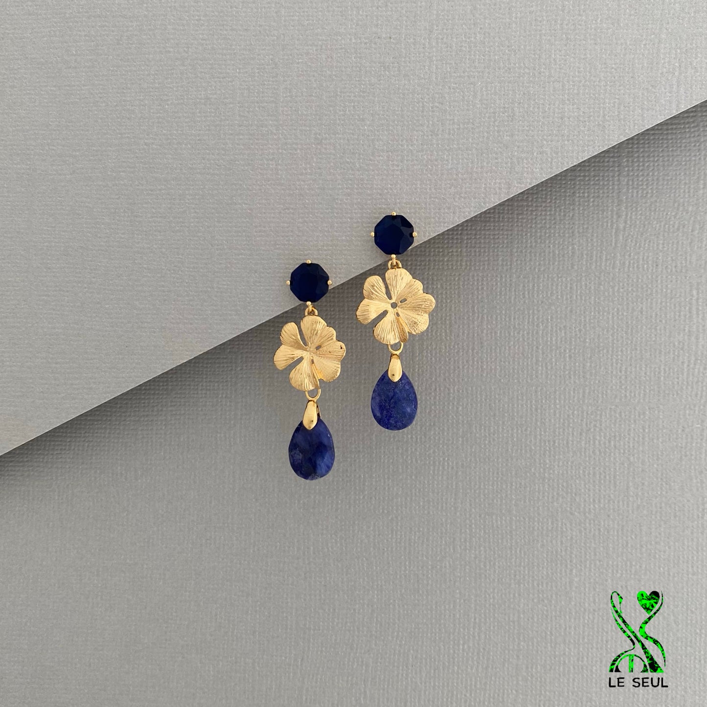 Blue Sapphire and Lapiz Lazuli Gemstone Dangle Earrings, Handmade Jewelry