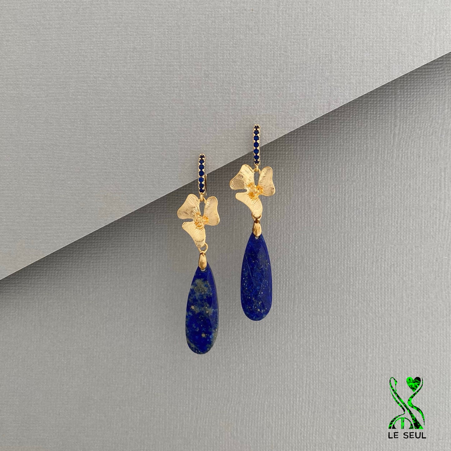 Blue Sapphire and Lapiz Lazuli Gemstone Dangle Earrings, Handmade Jewelry