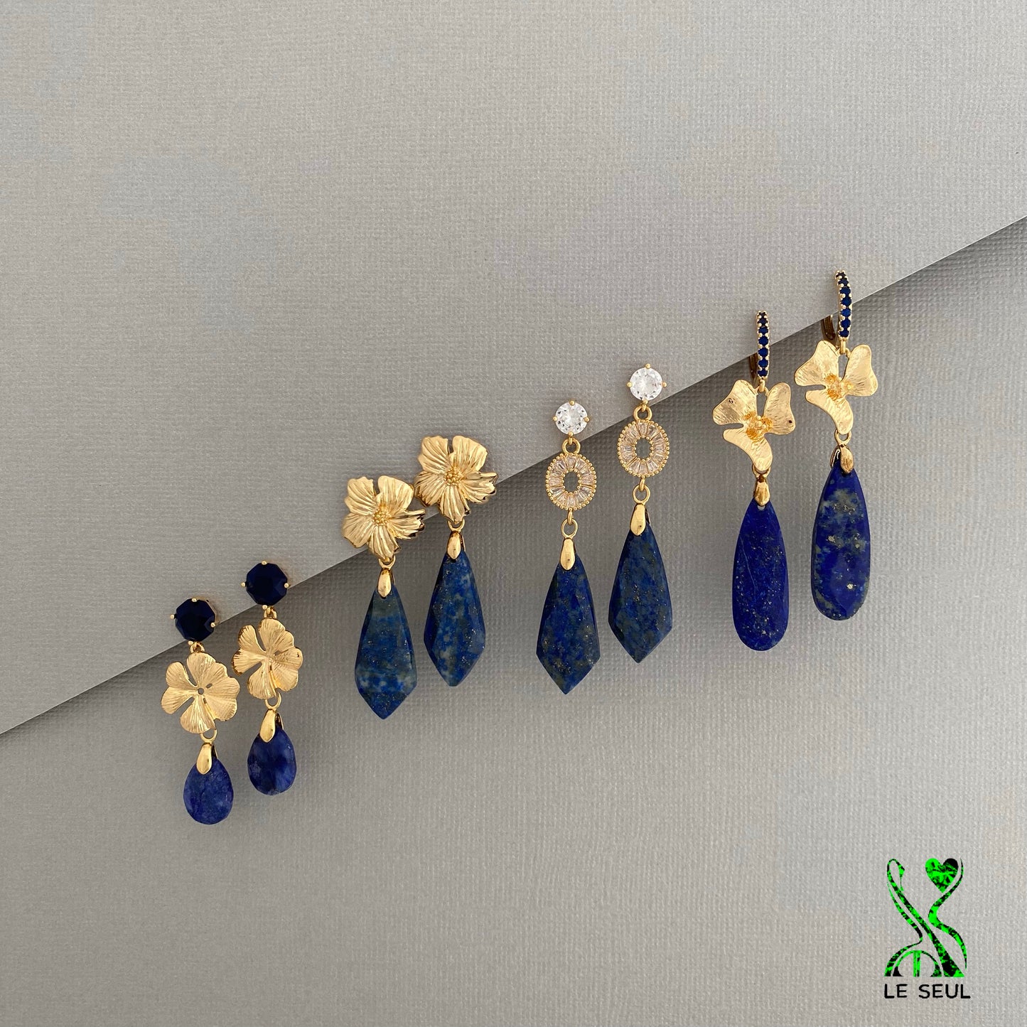 Blue Sapphire and Lapiz Lazuli Gemstone Dangle Earrings, Handmade Jewelry