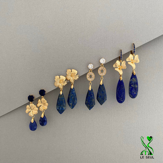 Blue Sapphire and Lapiz Lazuli Gemstone Dangle Earrings, Handmade Jewelry