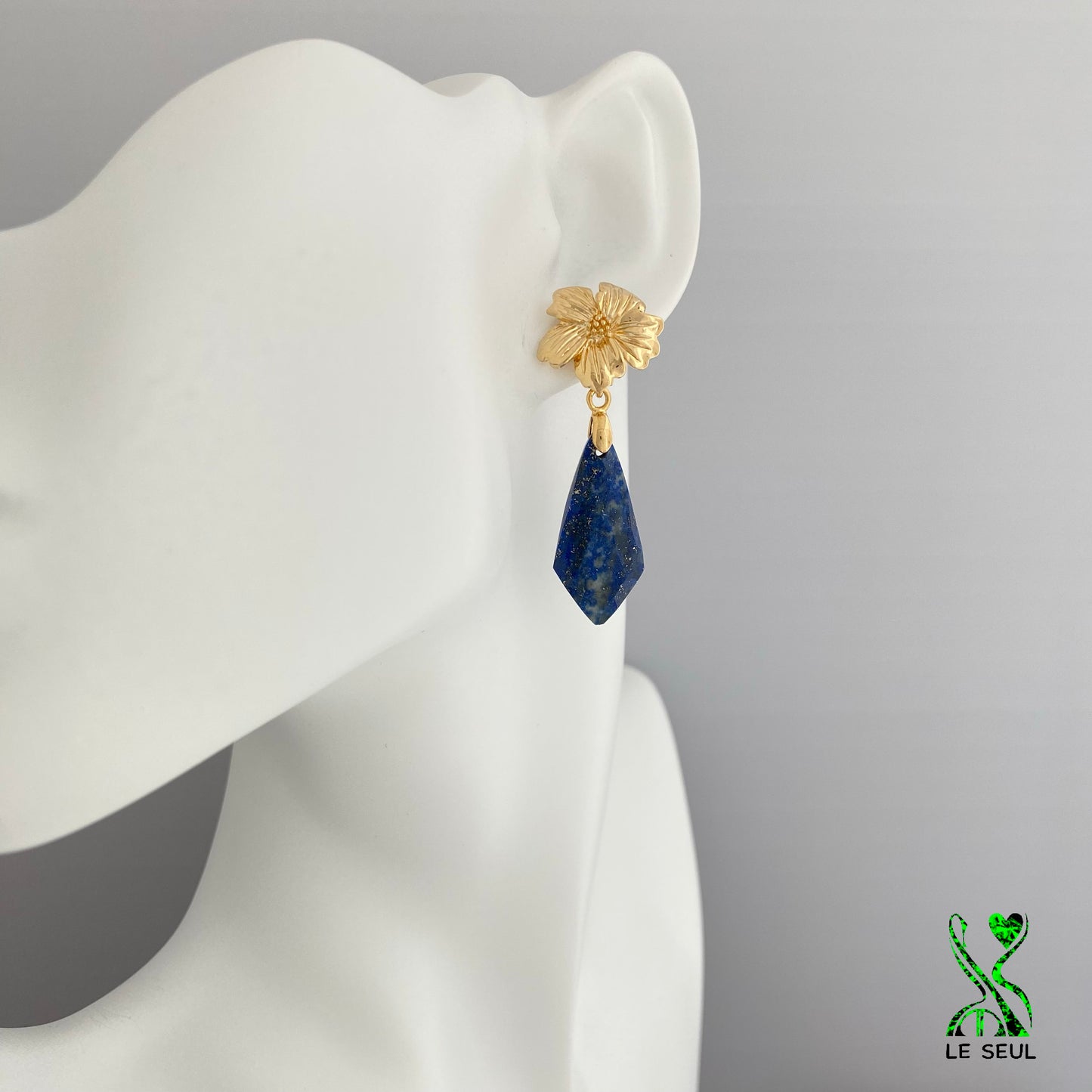 Blue Sapphire and Lapiz Lazuli Gemstone Dangle Earrings, Handmade Jewelry