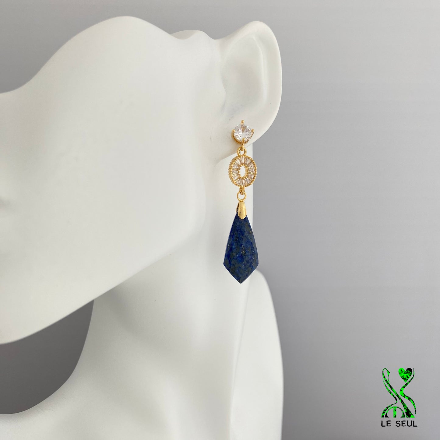 Blue Sapphire and Lapiz Lazuli Gemstone Dangle Earrings, Handmade Jewelry
