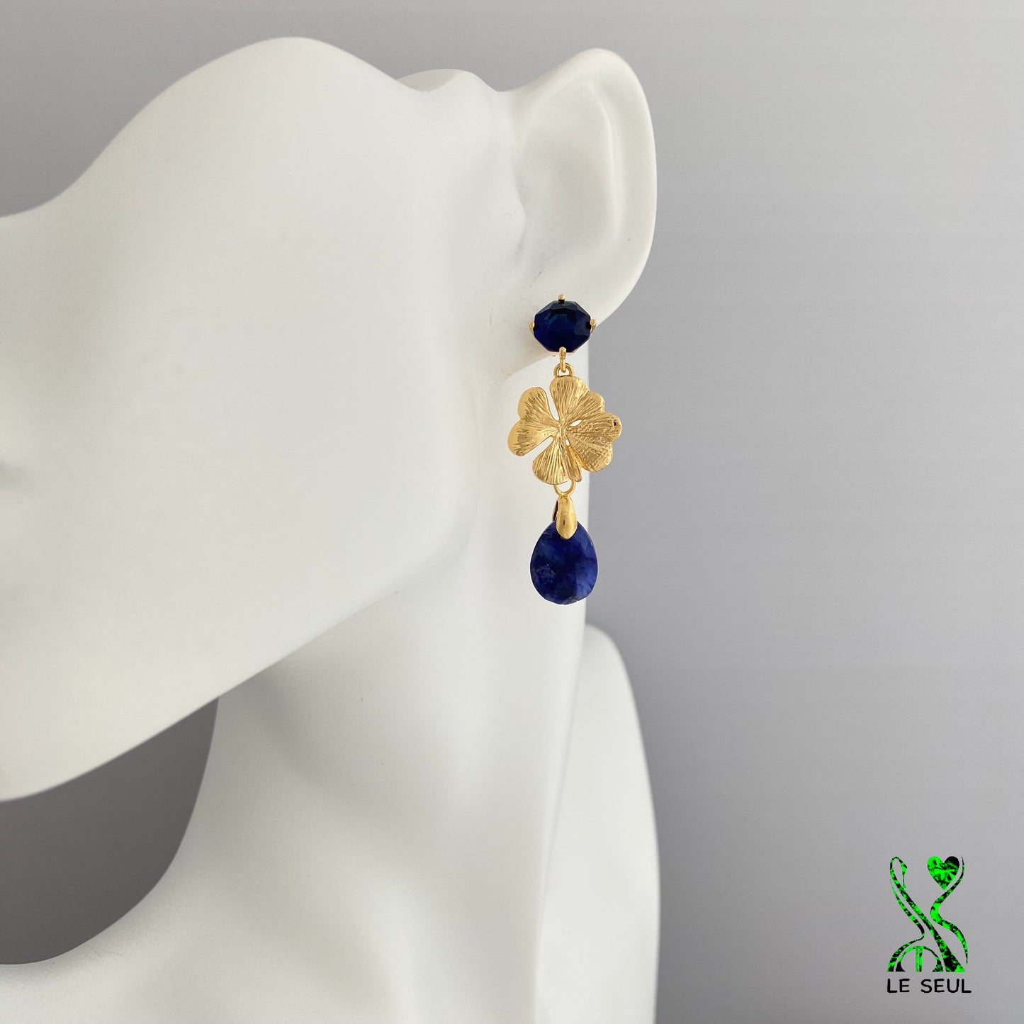 Blue Sapphire and Lapiz Lazuli Gemstone Dangle Earrings, Handmade Jewelry