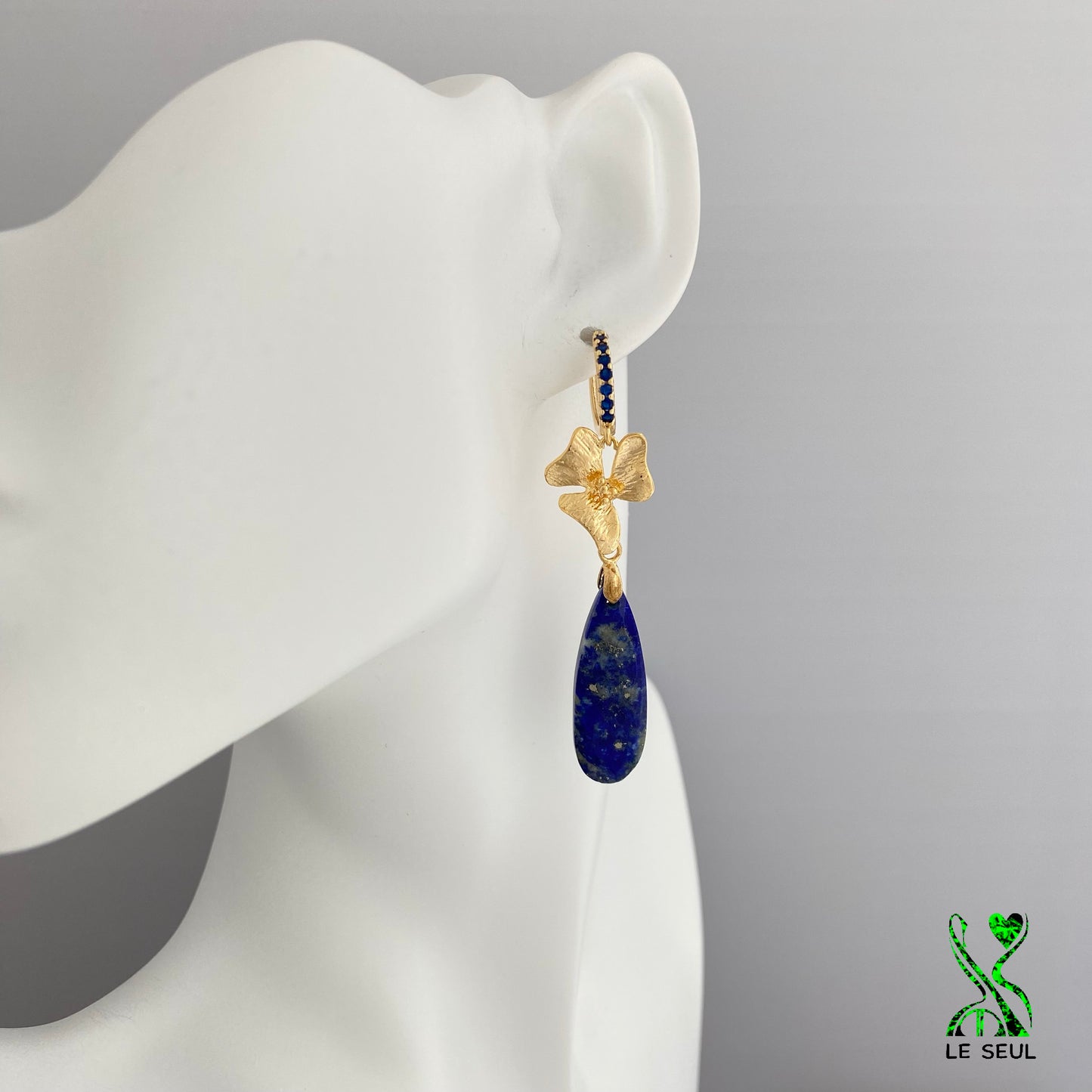 Blue Sapphire and Lapiz Lazuli Gemstone Dangle Earrings, Handmade Jewelry