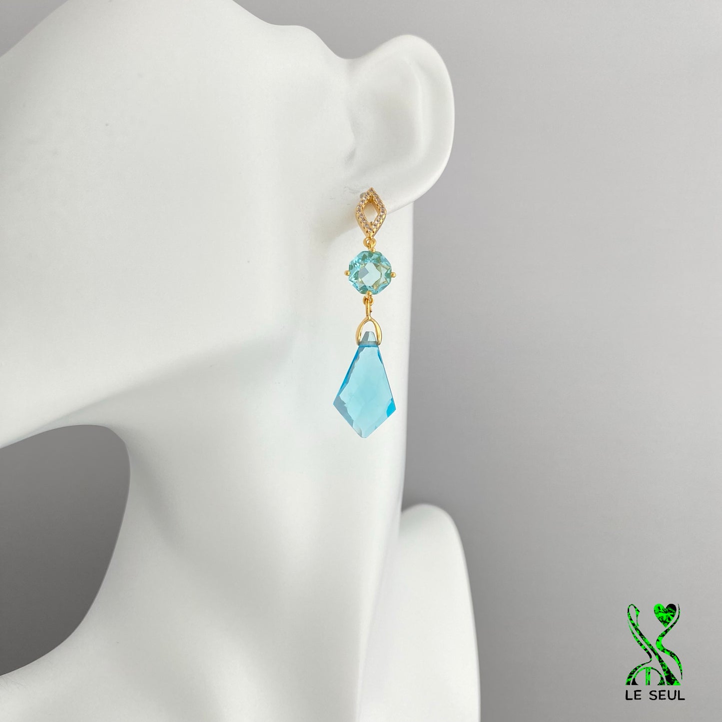 London Blue Topaz Quartz Gemstone Earrings, Handmade Jewelry