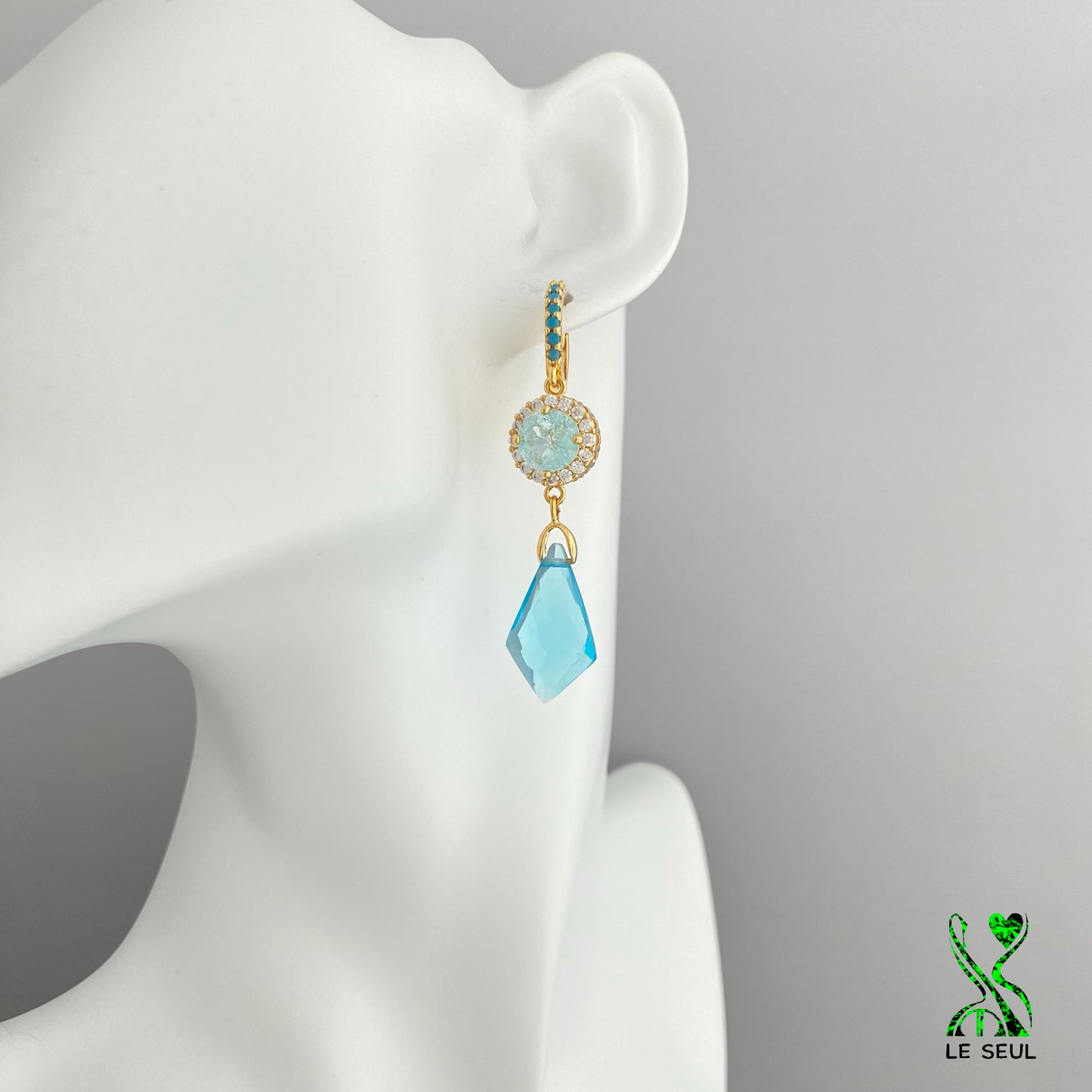 London Blue Topaz Quartz Gemstone Earrings, Handmade Jewelry
