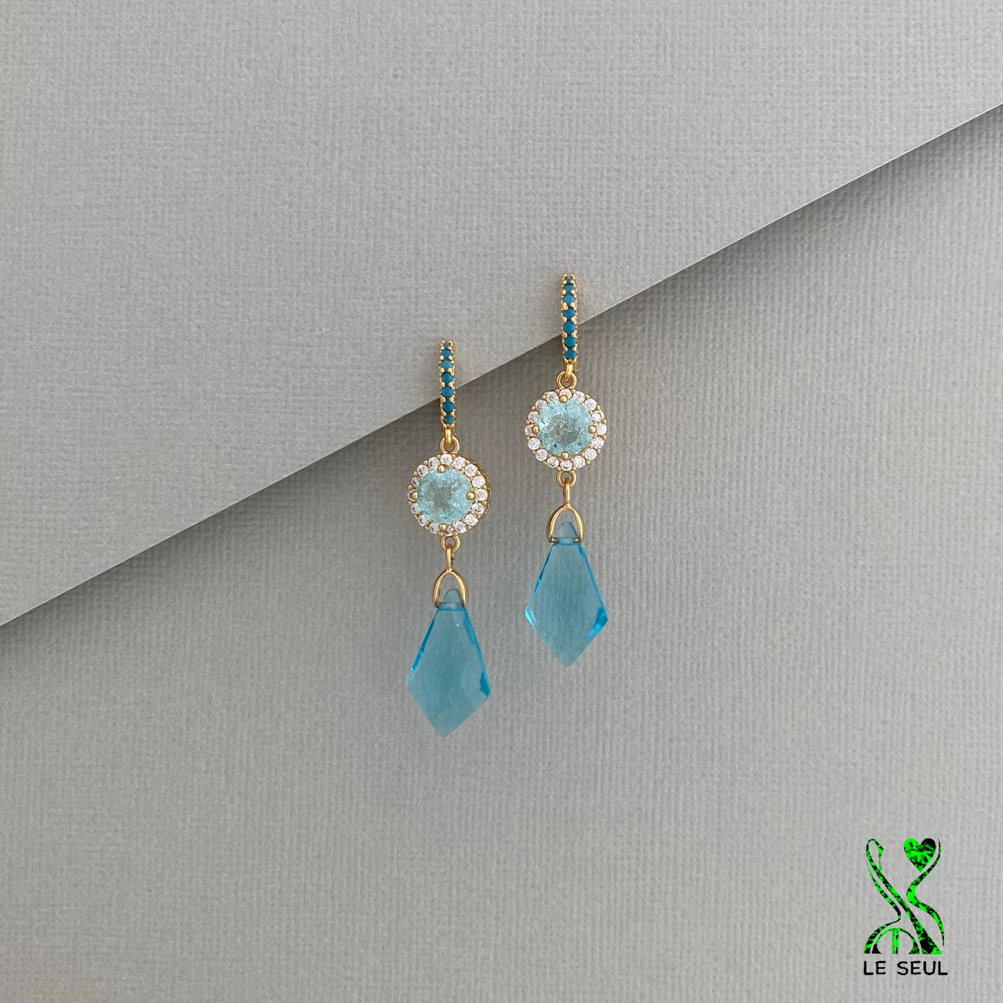 London Blue Topaz Quartz Gemstone Earrings, Handmade Jewelry