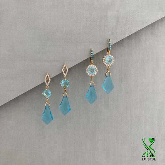 London Blue Topaz Quartz Gemstone Earrings, Handmade Jewelry