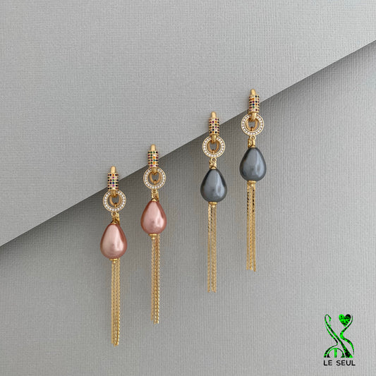Pearl Chain Earrings, Handmade Jewelry