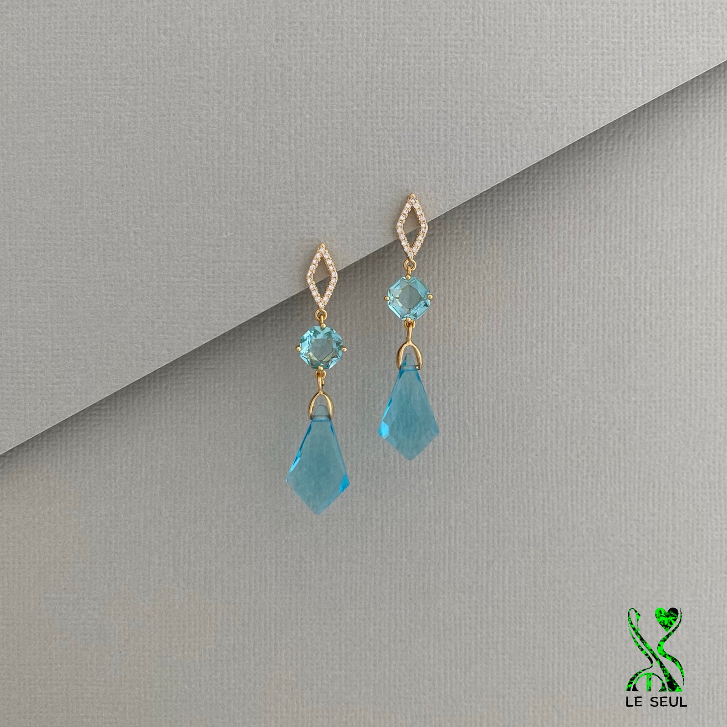 London Blue Topaz Quartz Gemstone Earrings, Handmade Jewelry